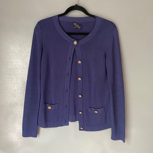 LUISA SPAGNOLI Bon Ton Women's Small Cobalt Blue Poly Knit Cardigan Italian - Picture 1 of 7